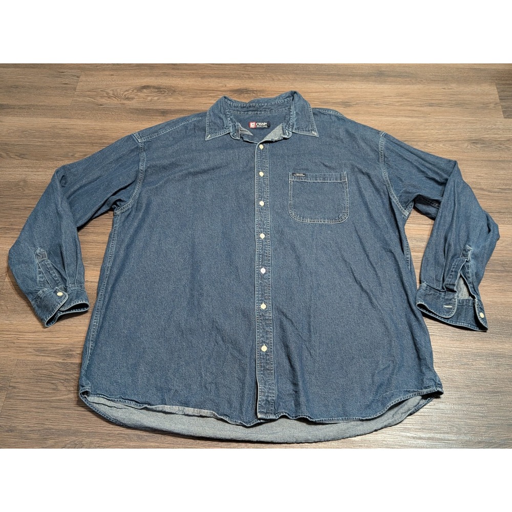Chaps Ralph Lauren Mens 3XLT Blue Denim Long Sleeve Button Down Shirt Big & Tall